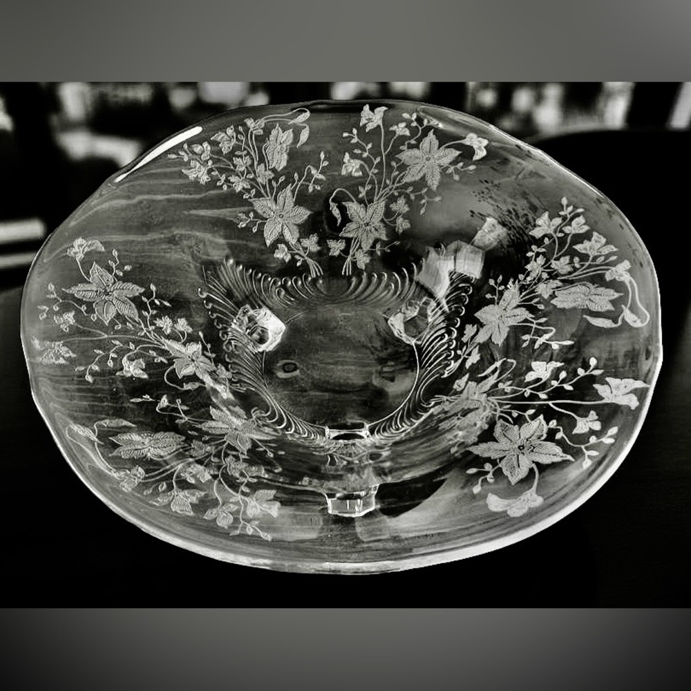 Tiffin Etched Depression Glass Footed Bowl